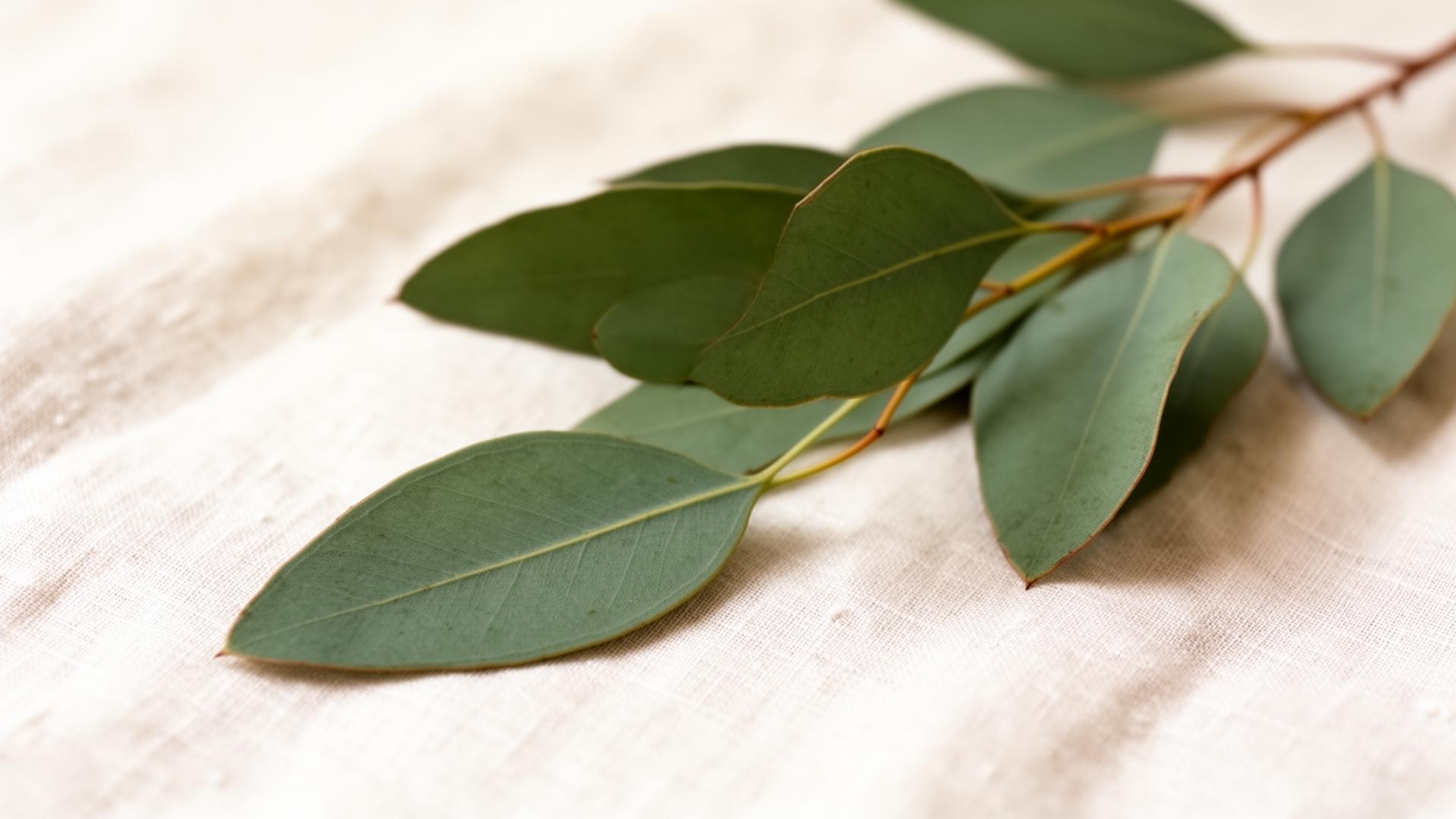 Eucalyptus on natural linen — sustainable sourcing